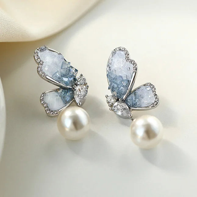 Ponykiss 925 prata esterlina zircão pérola borboleta brincos para mulheres bonito inseto jóias finas luz acessórios de luxo