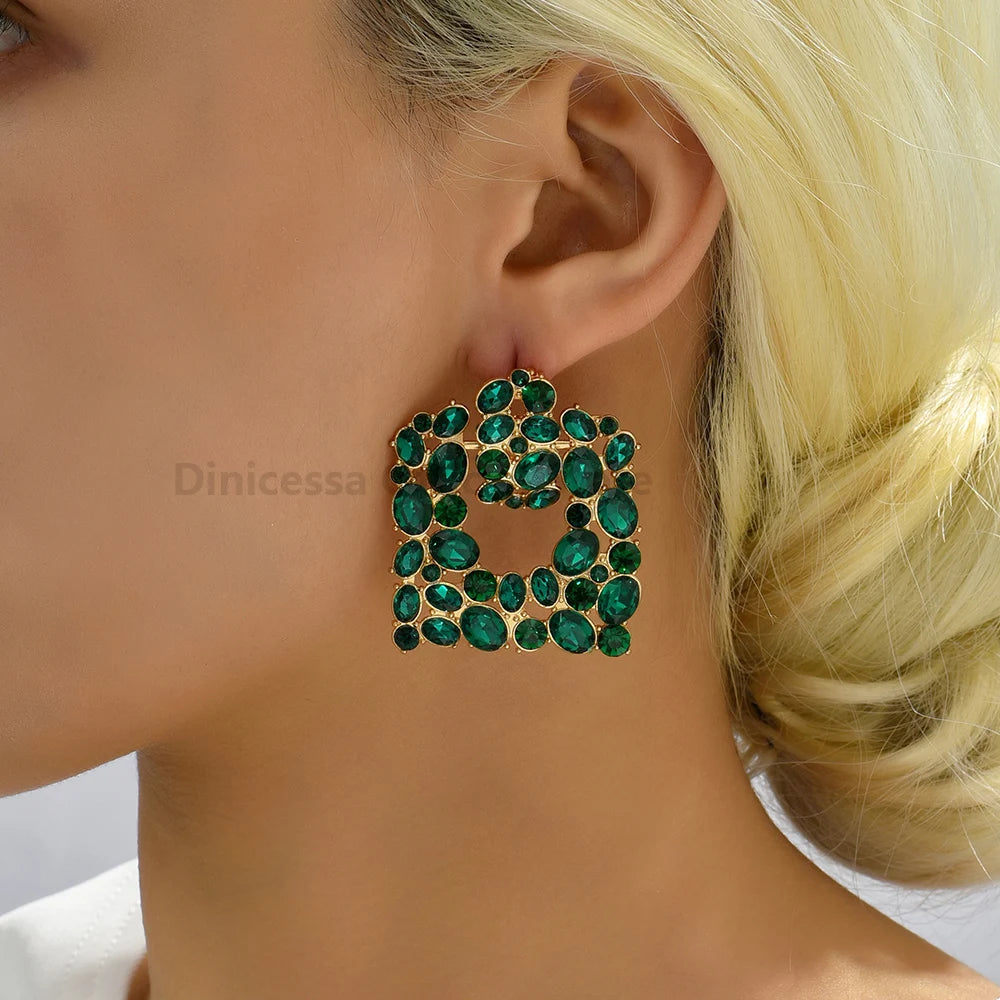 Clássico artesanal colorido strass balançar brincos vintage charme fada grunge luxo quadrado pendientes pingente emo jóias