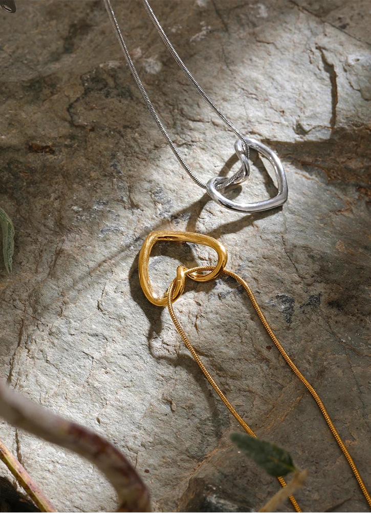 Yhpup minimalista dourado aço inoxidável coração oco pingente colar para mulheres à prova de ferrugem elegante charme jóias bijoux femme