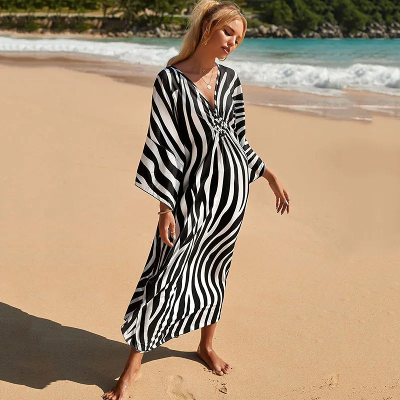 Plus size feminino animal impressão kaftan vestidos caftans roupa de banho coverups verão maiô longo vestido de praia