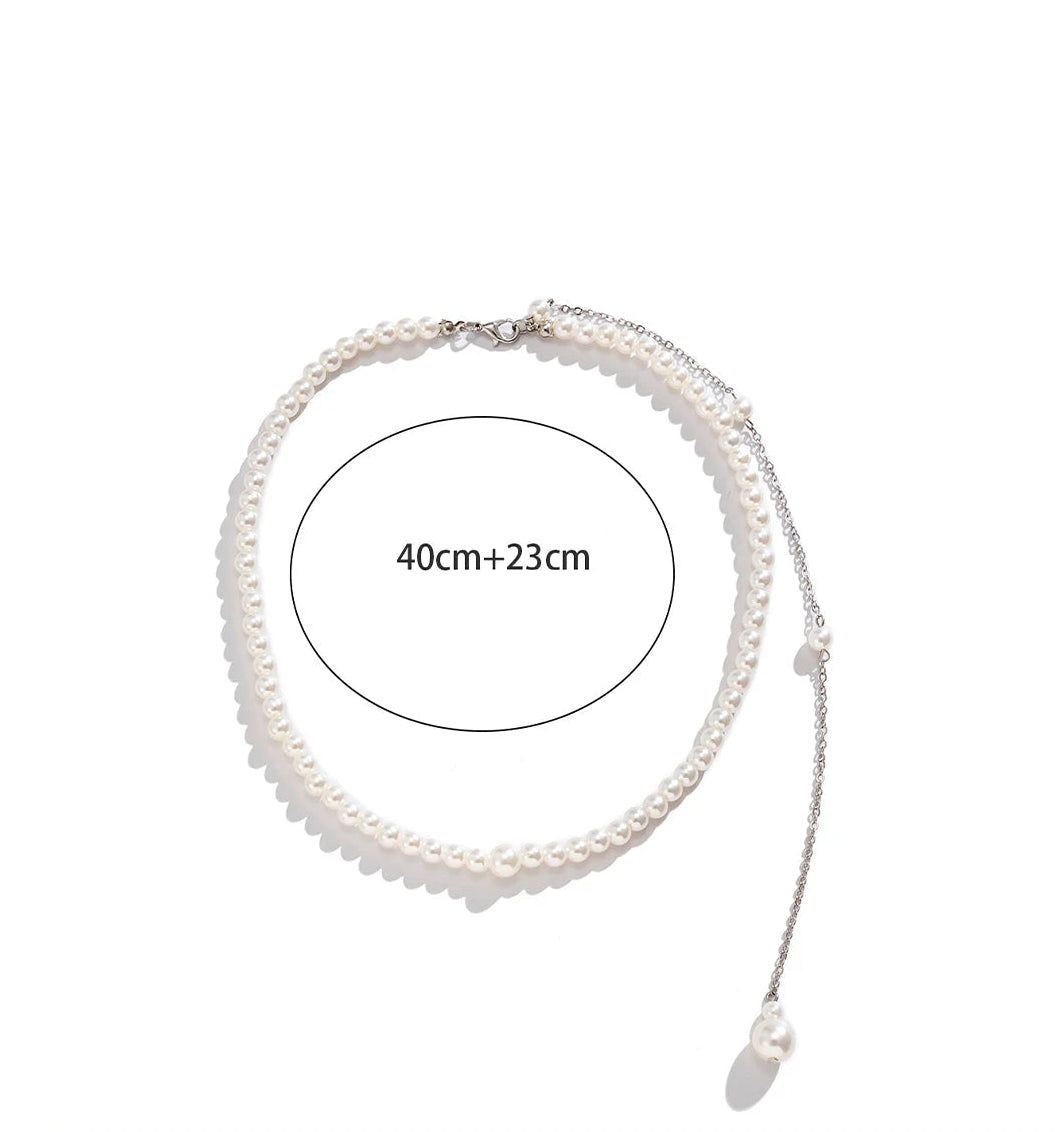 Vintage elegante simulado pérolas clavícula gargantilha colar para mulheres longa corrente borla pingente jóias de casamento biquíni corrente no peito