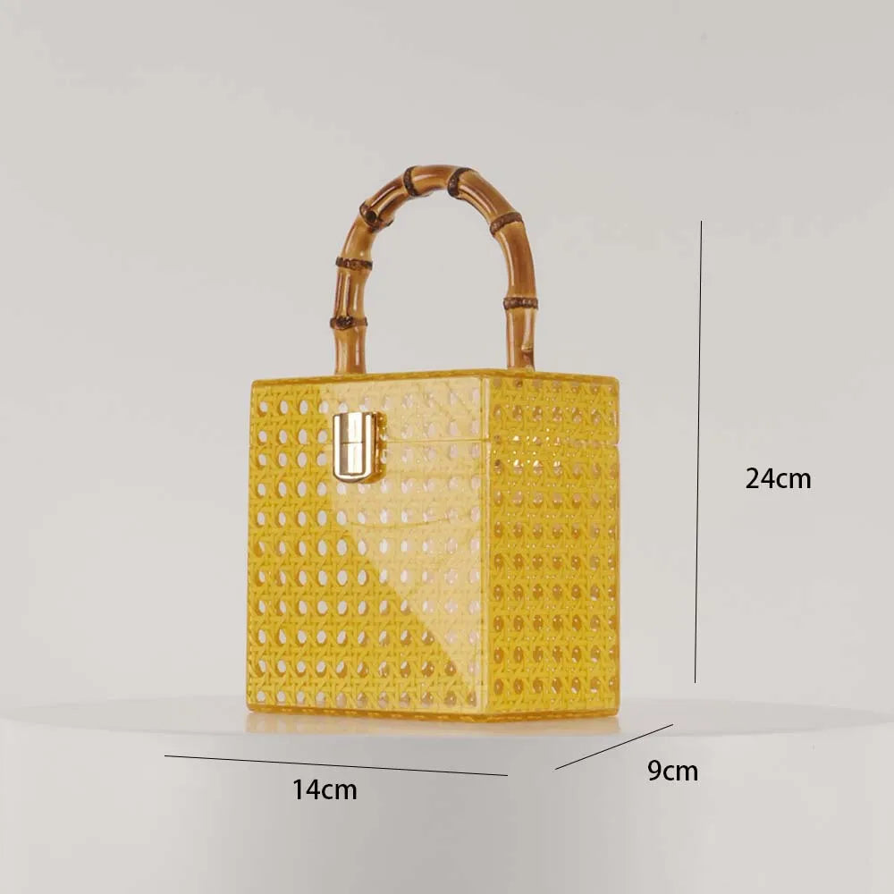 Mulheres casamento noite saco de embreagem senhora caixa bolsa feminina designer acrílico rattan alça bambu verão pro presente praia totes