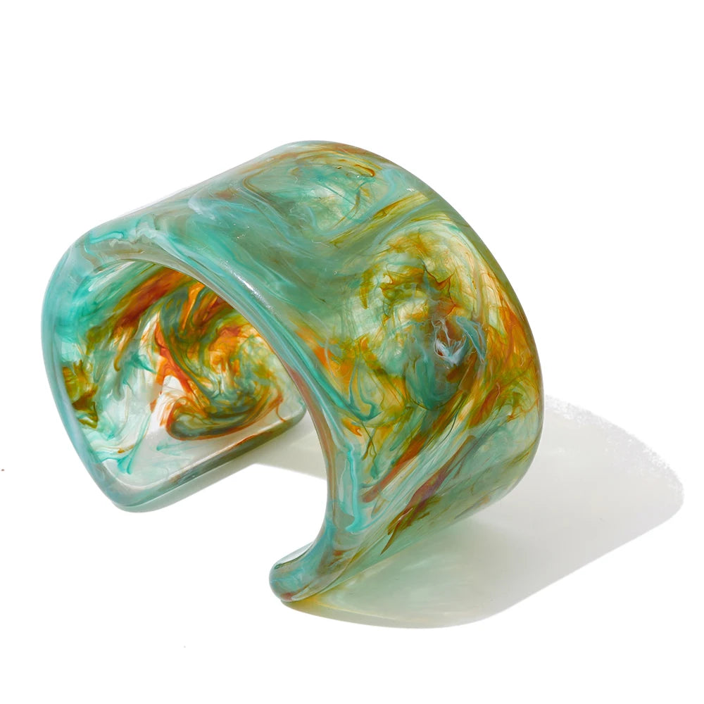 Yhpup grande ácido acético acrílico ampla aberta manguito pulseira à prova dwaterproof água 2025 declaração jóias de pulso cinza verde acessórios