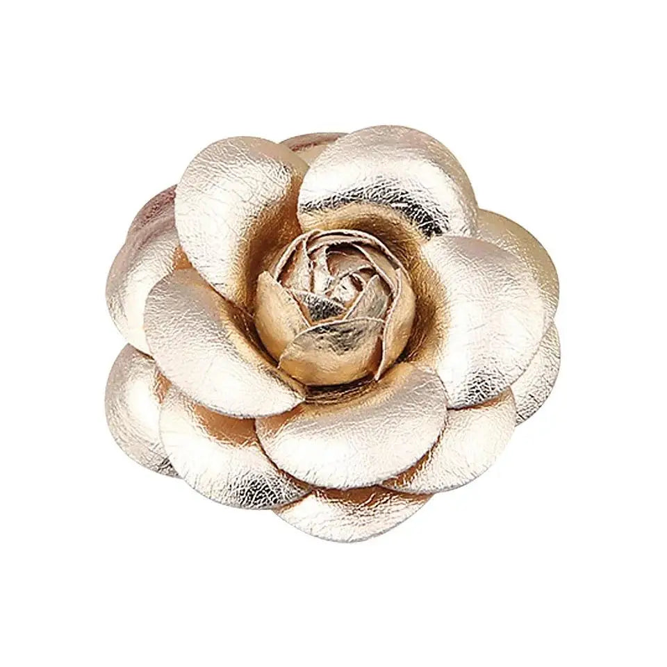 5cm ouro prata cor couro do plutônio rosa flor broche camélia corsage feminino lapela pinos e broches cachecol fivela acessórios