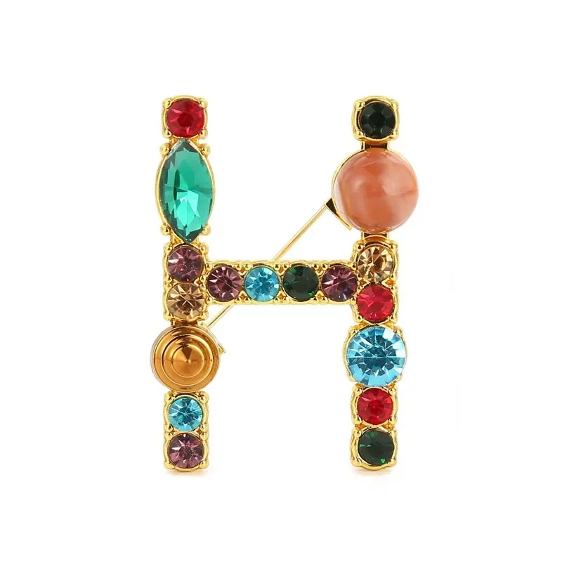 Nova chegada inglês carta palavra broche colorido strass cristal lapela pinos para mulheres camisola terno broche festa jóias presentes