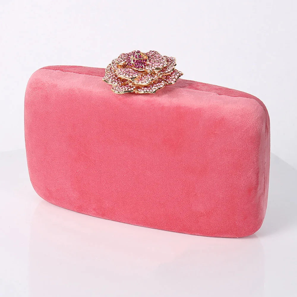 Diamantes flor veludo saco de noite feminino nova elegante corrente banquete vestido saco embreagem senhoras casamento jantar festa caixa pequenas bolsas