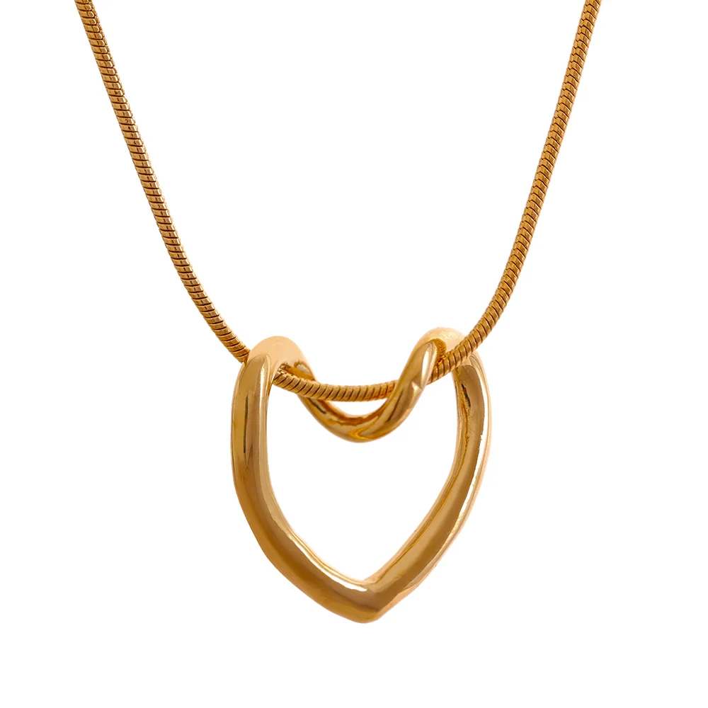 Yhpup minimalista dourado aço inoxidável coração oco pingente colar para mulheres à prova de ferrugem elegante charme jóias bijoux femme