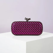 Bolsa de mão de noite dourada para mulheres, bolsa de couro e linha brilhante, elegante, feminina, com nó de metal, bolsa de festa