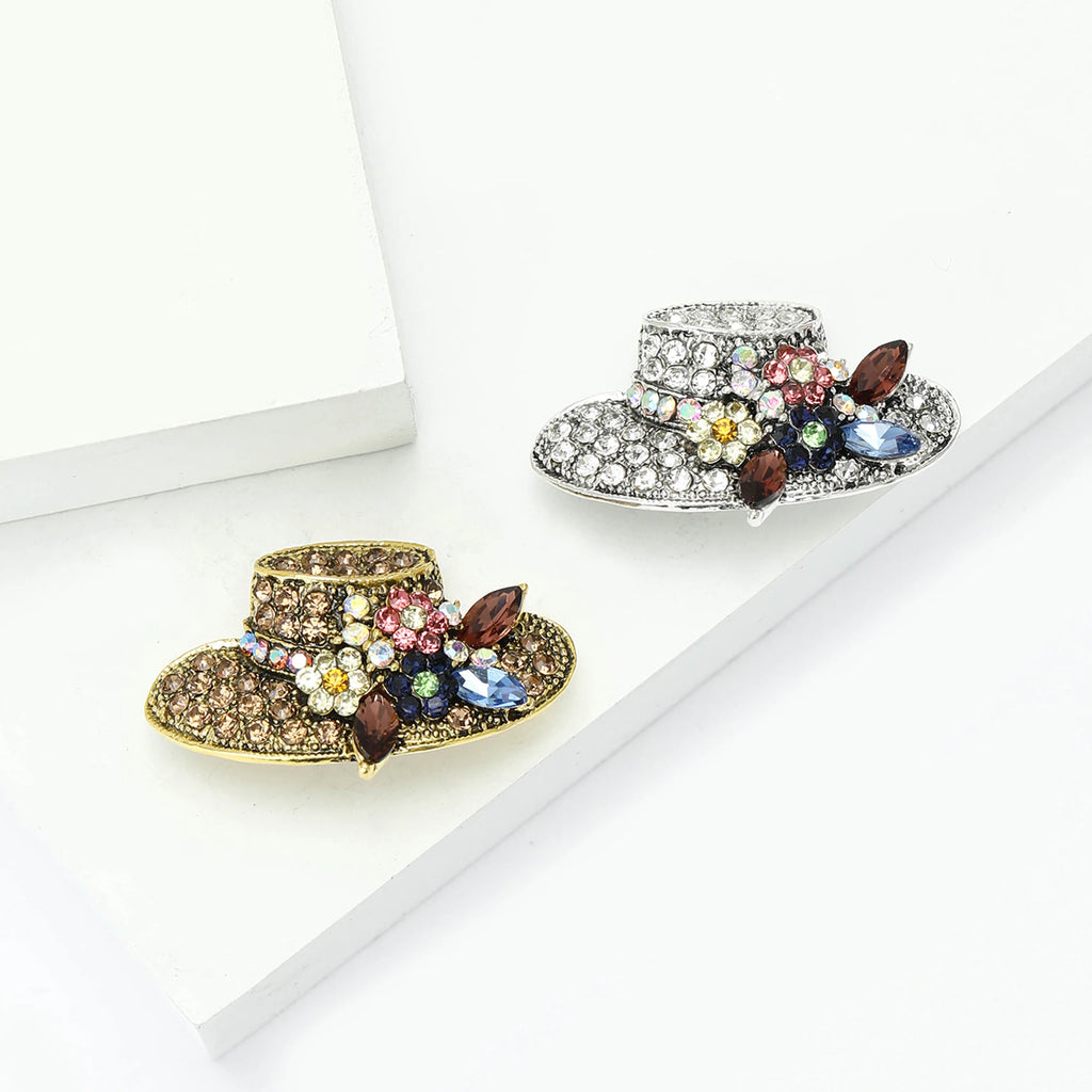Broche Chapéu de Sol com Strass Elegante Feminino Luxo