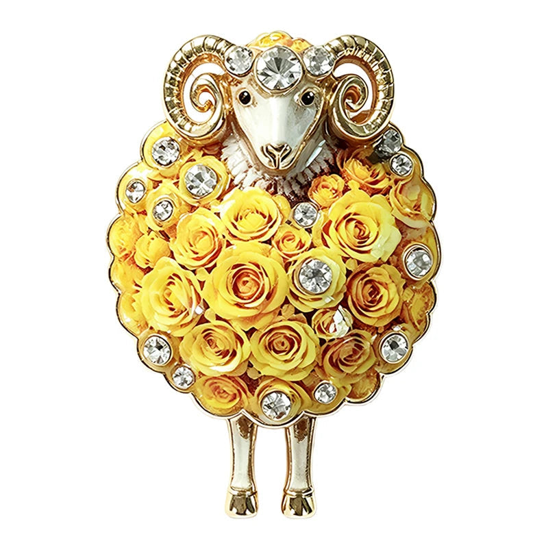Broche Ovelha Floral com Strass Elegante Feminino