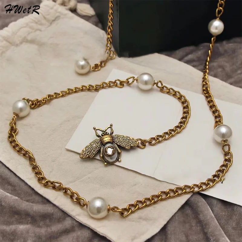 Corrente de cintura longa de luxo para mulheres vintage pérola splice metal cinto de alta qualidade vestido decoração corrente presentes