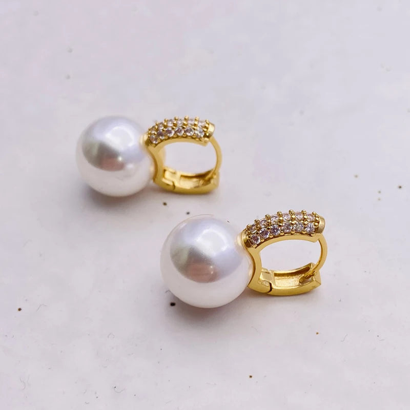 2022 novo bonito pérola studs hoop brincos para mulheres cor de ouro eardrop minimalista minúsculo huggies aros casamento moda jóias