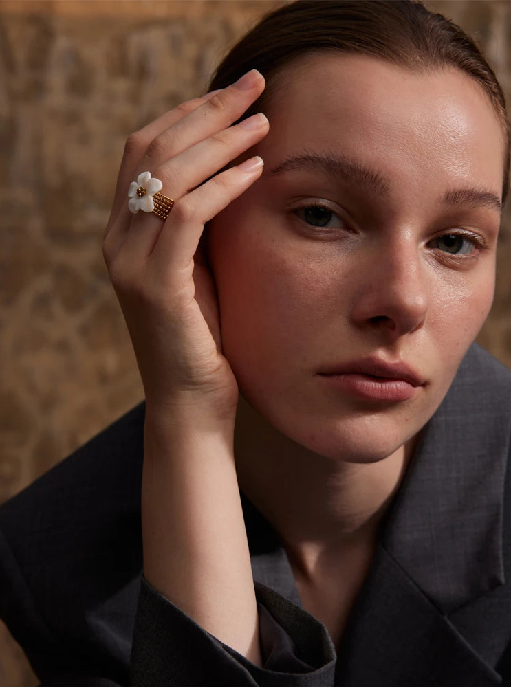 Yhpup mais grosso concha natural flor aberta cor de ouro anel moda aço inoxidável elegante requintado à prova dwaterproof água jóias de dedo