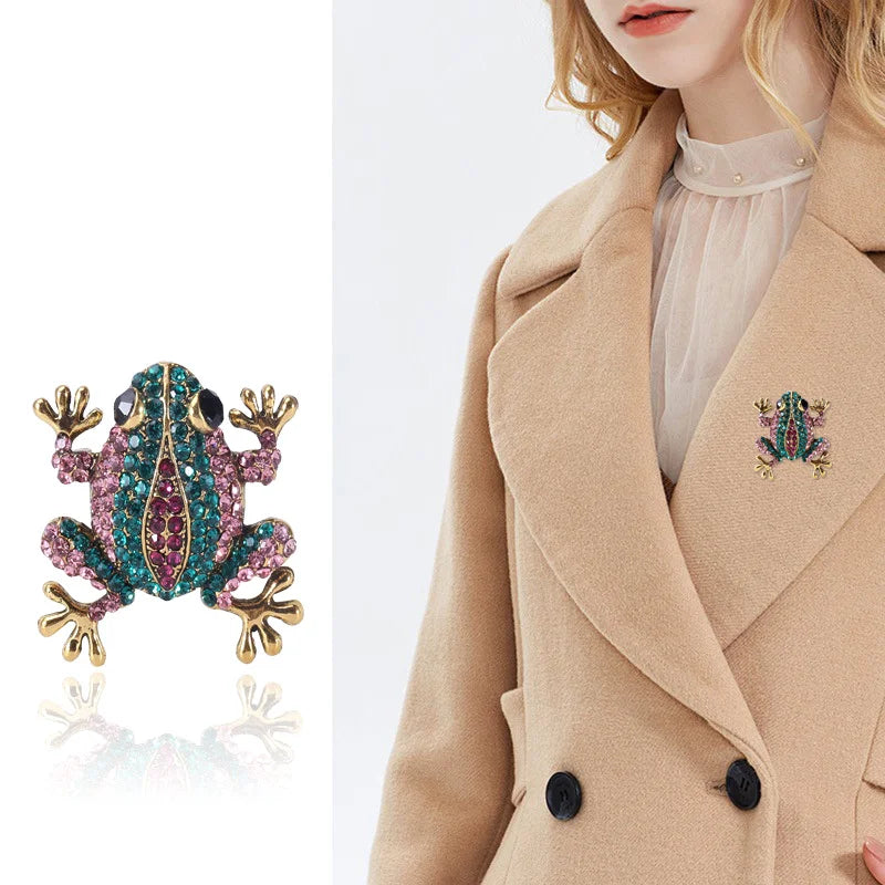 Retro Rhinestone Frog Broches para Mulheres, Casaco Acessórios, Presentes Jóias, Moda