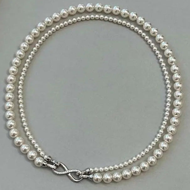 Colar de pérolas de camada dupla, joias coreanas, acessórios de moda feminina, corrente de pérola, gargantilha branca, cinza, corrente de pérolas, casamento