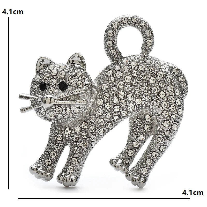 Broche Gato Vintage com Strass Design Elegante Feminino