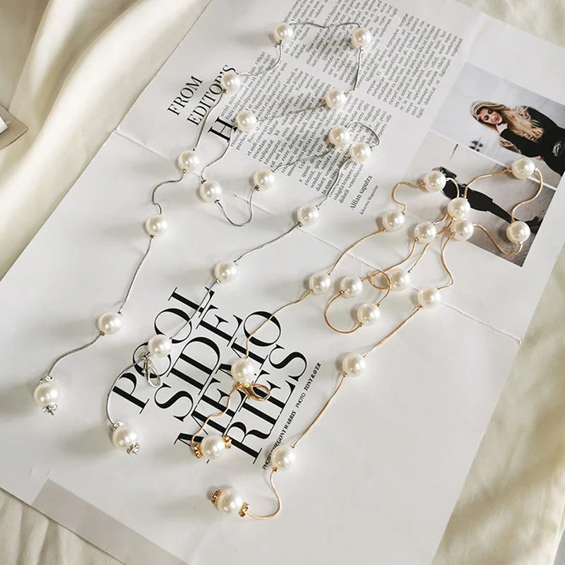 Cinto de pérola ajustável para mulheres, elegante corrente fina, cintura fina, ouro e prata, vestido feminino, joias decorativas