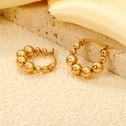 Luxukisskids brincos de argola dourados, moda simples, contas de bola, formato redondo, huggie, mulher/senhoras, aço inoxidável, minimalista