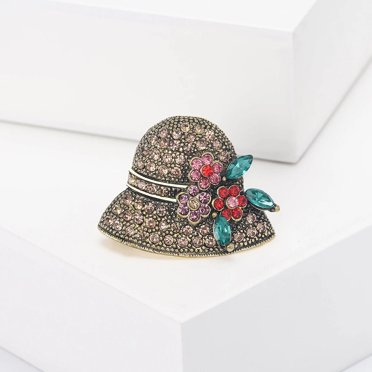 Broche Chapéu de Sol com Strass Elegante Feminino Luxo
