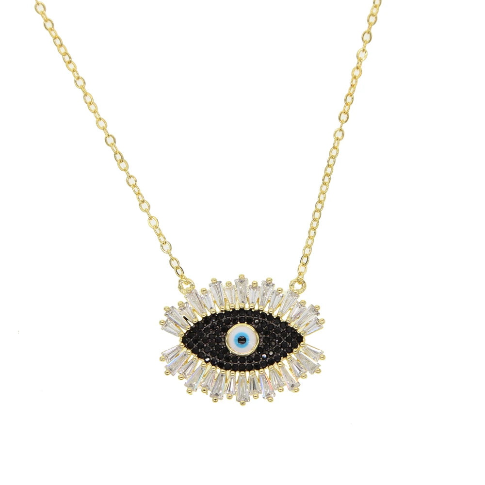 Novo autêntico turquesa turco mal olho forma rosa cor de ouro moda feminina colar atacado