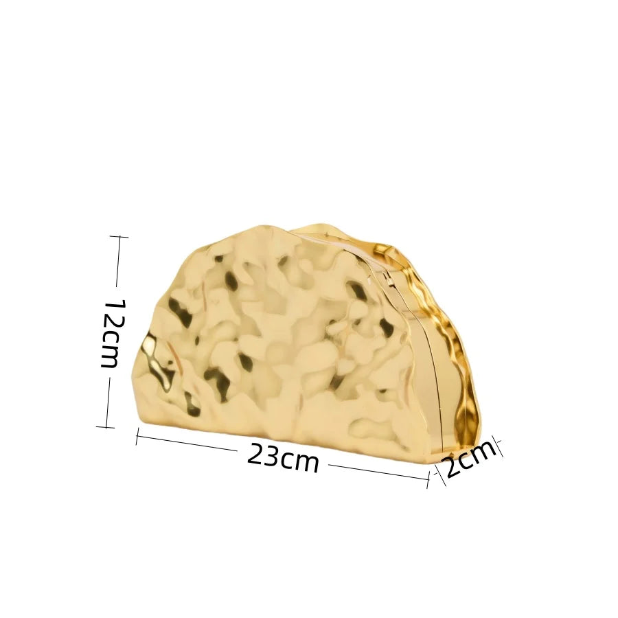 Bolsa de embreagem de concha de leque de metal para mulheres 2025 nova cor dourada noite festa de casamento bolsa de luxo com alça de cobra