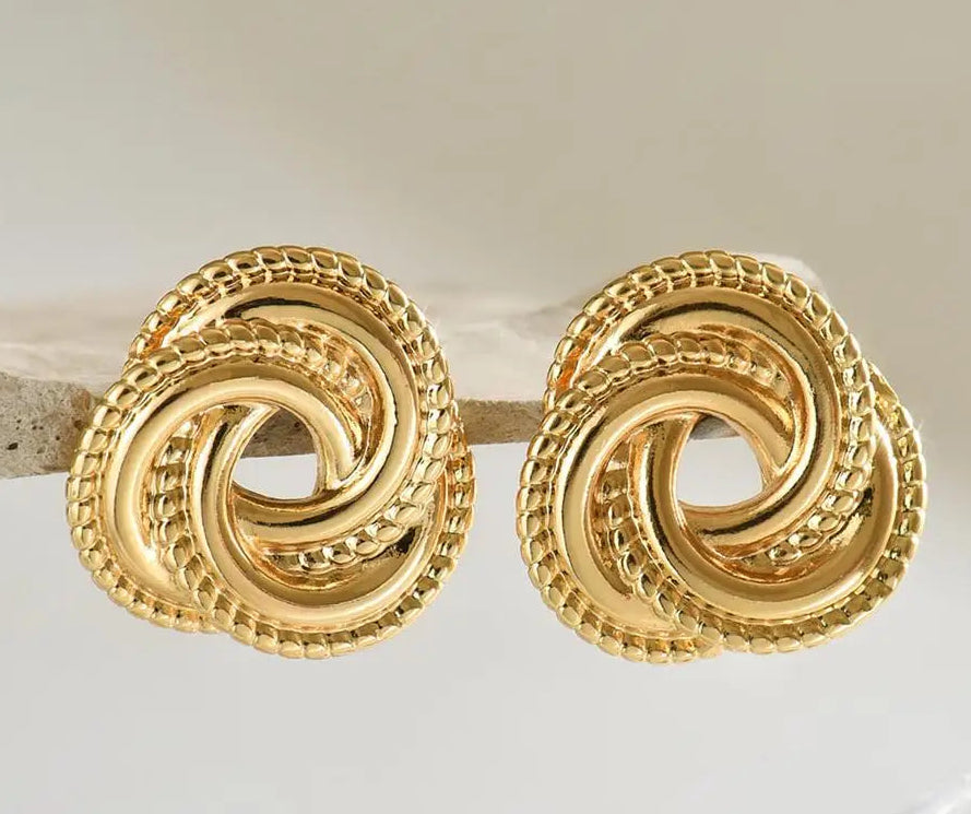 Brincos com nó canelado giratório, design incomum, banhado a ouro 18k, aço inoxidável, geométrico, orelha, banquete, joias à prova d'água, presentes