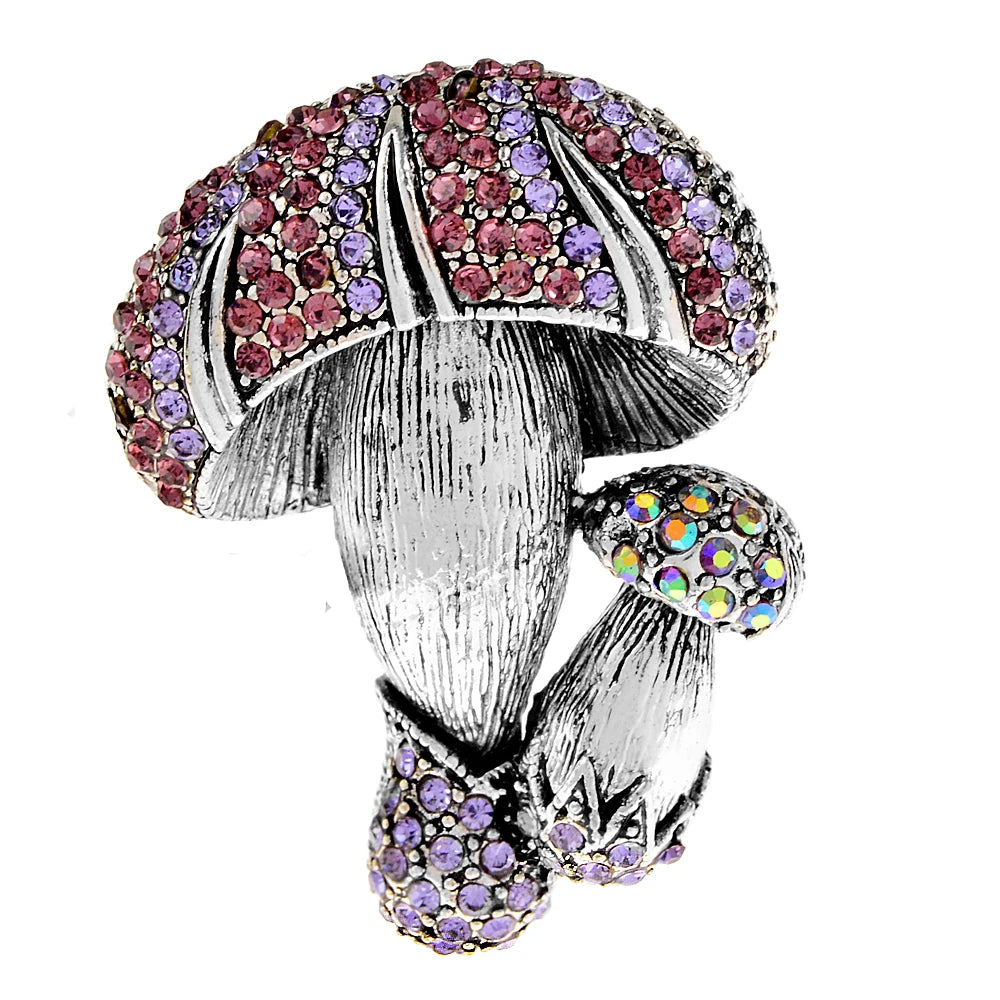 Broche Cogumelos Duplos com Strass Elegante Feminino