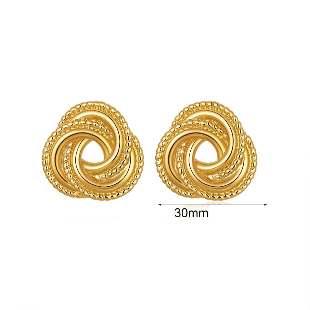Brincos com nó canelado giratório, design incomum, banhado a ouro 18k, aço inoxidável, geométrico, orelha, banquete, joias à prova d'água, presentes