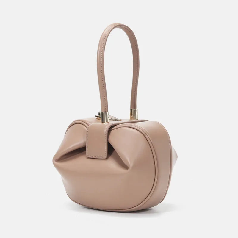 Burminsa couro genuíno esférico pequena sacola para as mulheres 2025 tendência designer bolsa de noite alça superior senhoras bolsas