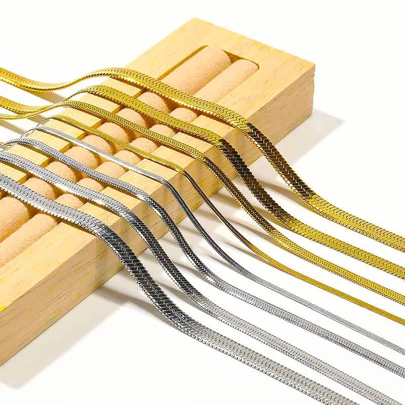 Pvd banhado a ouro 316l colar de aço inoxidável 2 3 4 5mm de largura colar de corrente de cobra para acessórios femininos atacado