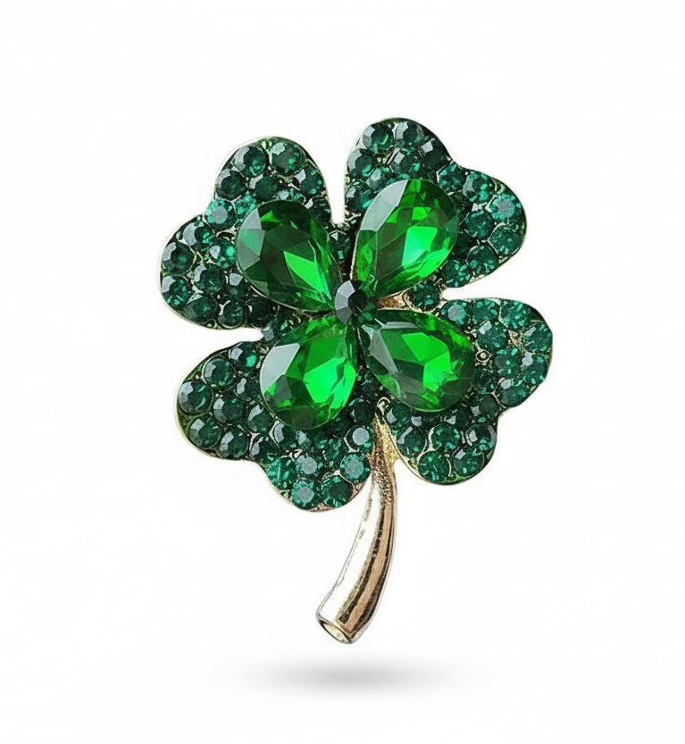 Broches de trevo de quatro folhas de grama de cristal rosa da sorte para meninas alfinete de lapela vintage terno de casamento acessórios de joias presentes