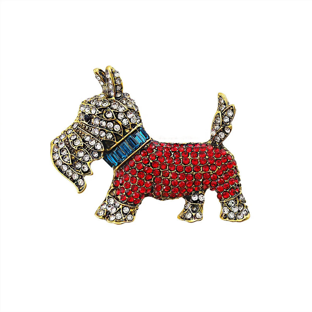 Broche de Cachorro em Metal com Cristais Brilhantes Luxo