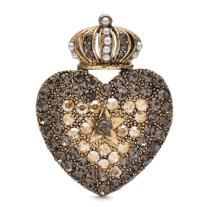 Wuli & baby vintage coroa coração broches strass amor broche para roupas femininas mochila pinos presentes