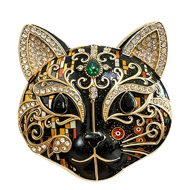 Broche Gato Esmaltado com Strass Elegante Feminino