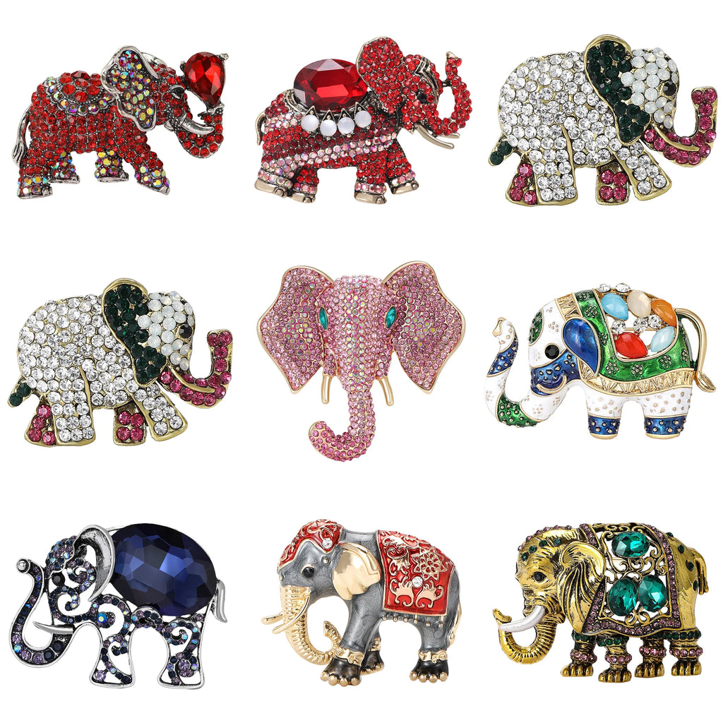 Broches de elefante de strass de luxo para mulheres unissex esmalte animal pinos banquete festa mochila presentes acessórios de joias