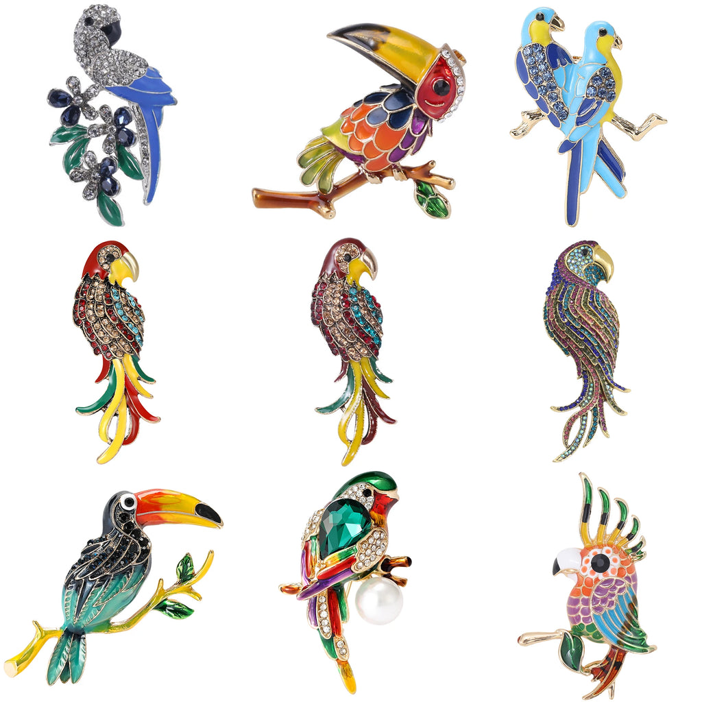 Popular strass pássaros broches para mulheres unisex bonito esmalte animal pinos banquete festa mochila presentes jóias acessórios