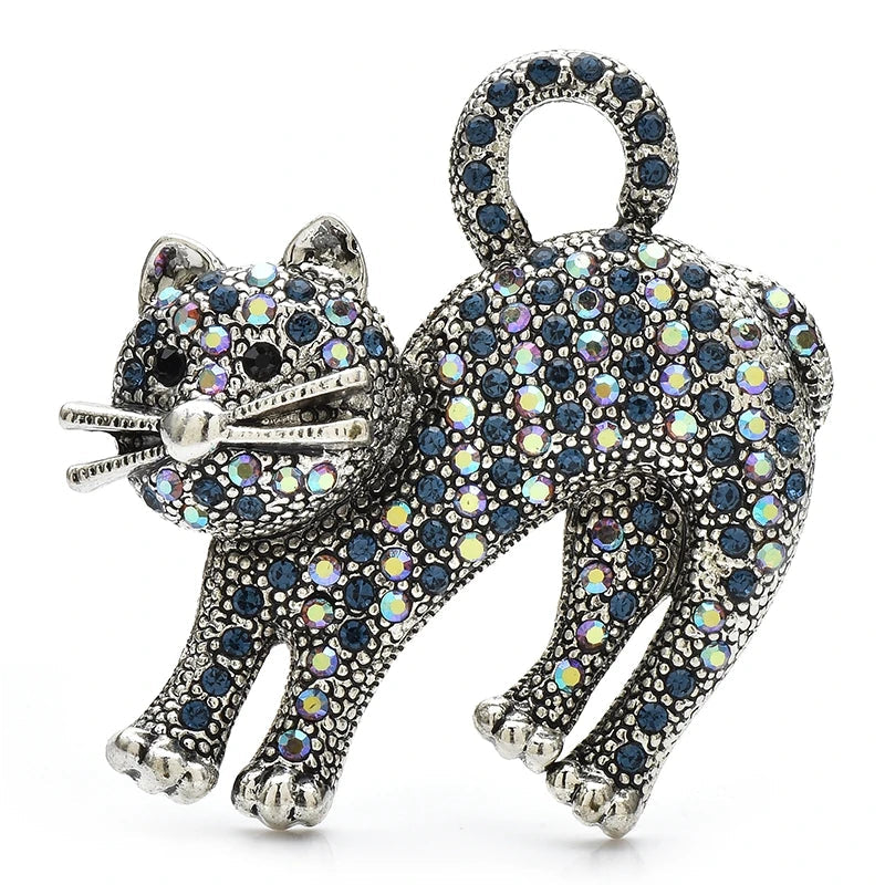 Broche Gato Vintage com Strass Design Elegante Feminino