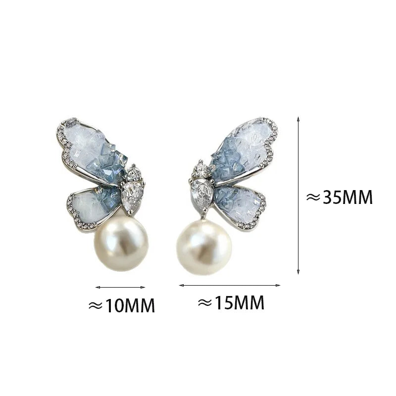 Ponykiss 925 prata esterlina zircão pérola borboleta brincos para mulheres bonito inseto jóias finas luz acessórios de luxo
