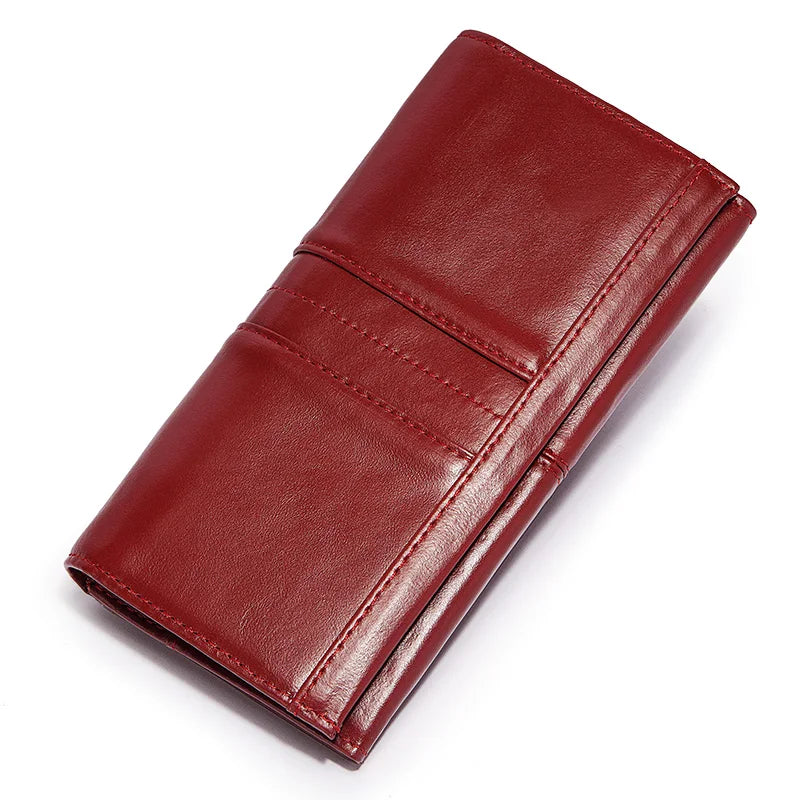 Carteira de couro genuíno para mulheres, bolsa de embreagem, bolsa de celular, bloqueio RFID, cartão de crédito, bolso com zíper, moda feminina