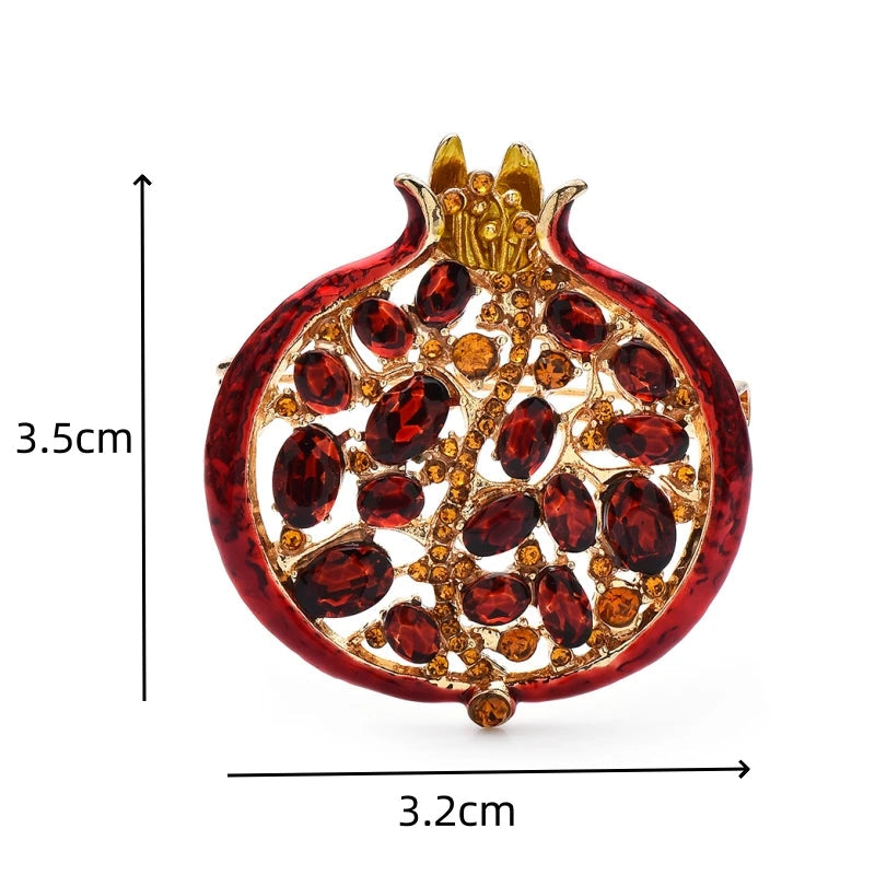 Wuli & baby broche de planta de romã de cristal vermelho para mulheres joias de verão bolsa de presente acessório de terno