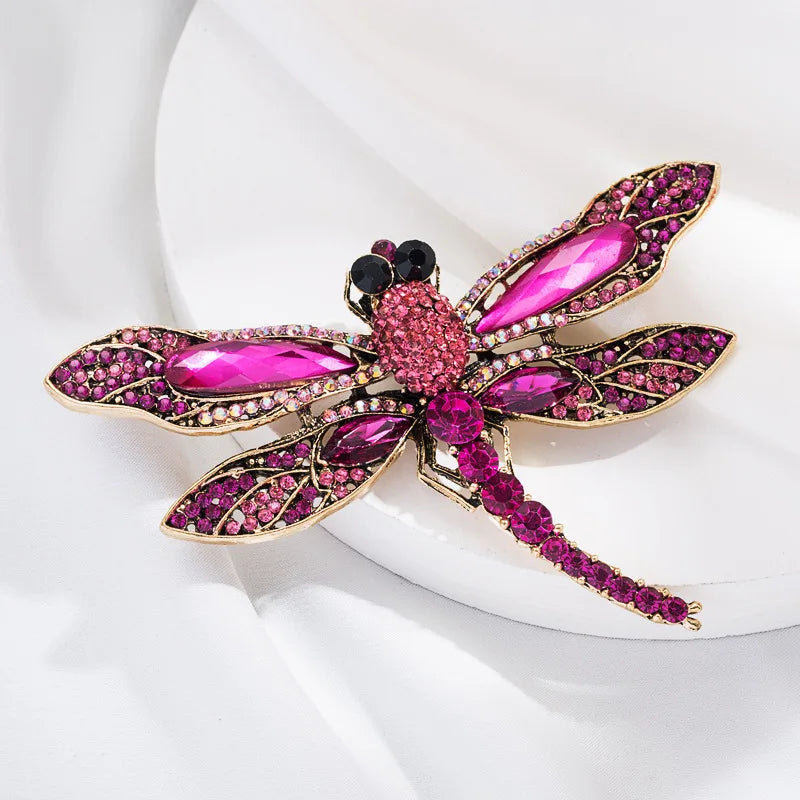 Vintage médio feminino masculino cristal libélula broche emblemas moda clássico unisex criativo inseto grandes fivelas de pino acessórios