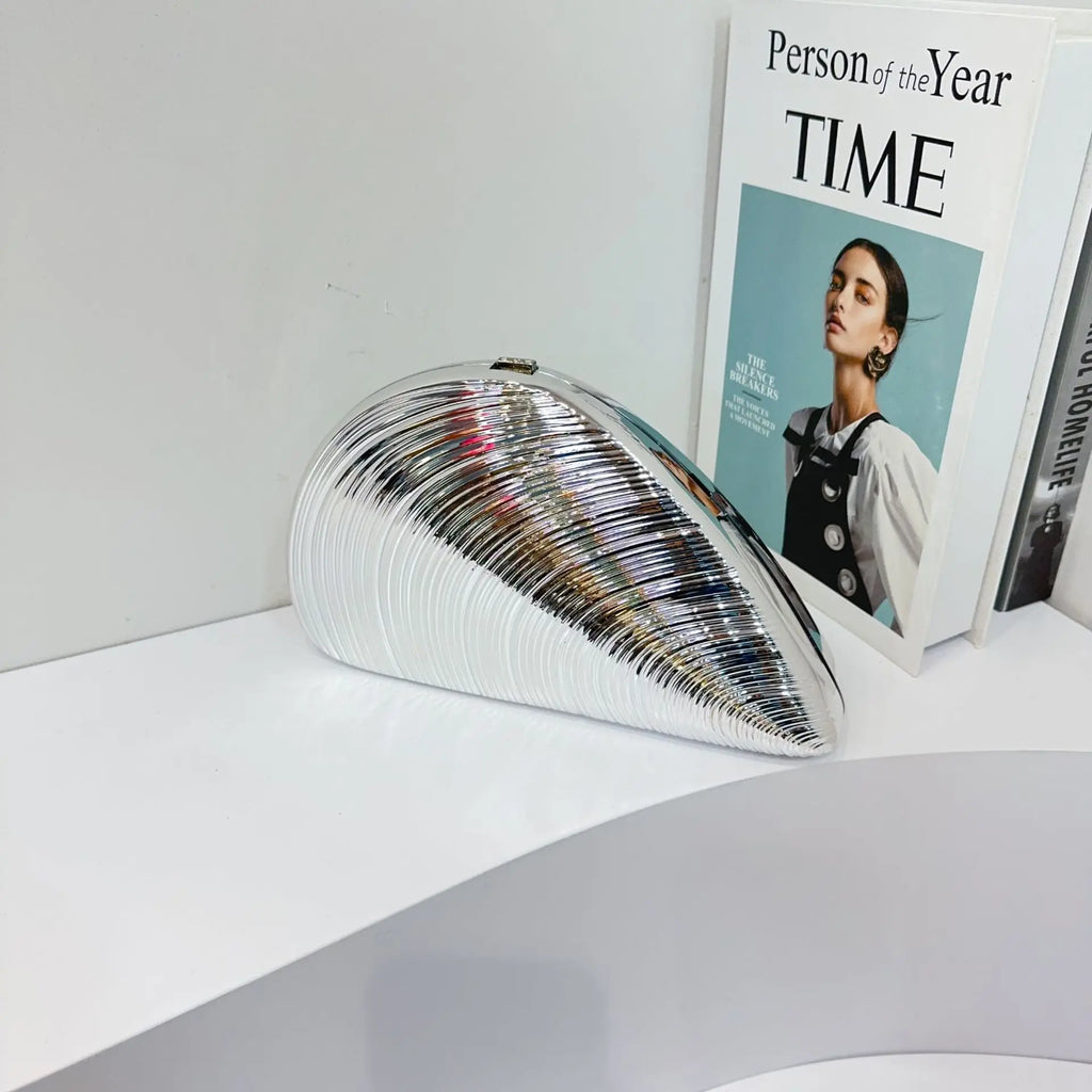 Retro dourado prata metal grande concha saco acrílico novo banquete festa mão com tudo incluído ombro feminino crossbody sacos de noite