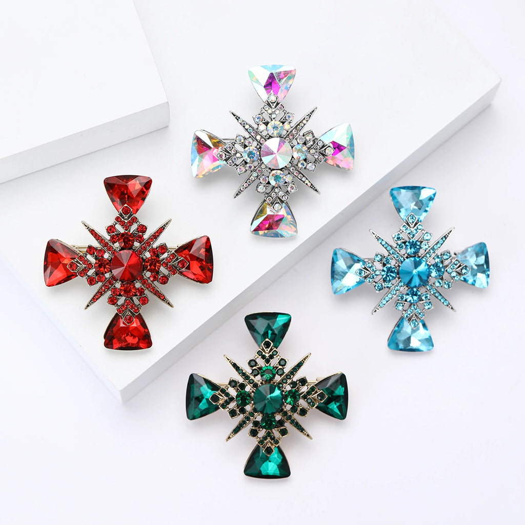 Broches cruzados de strass para mulheres, unissex, flores, alfinetes cruzados, mochila, festa de escritório, presentes para amigos, acessórios de joias, decoração