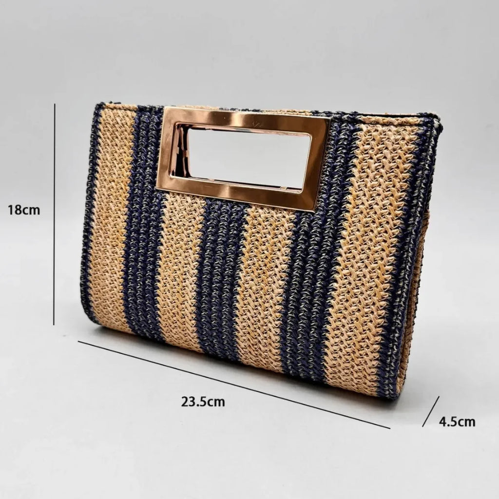 Bolsa de mão de palha tecida elegante para mulheres, bolsa de jantar elegante, bolsa portátil, padrão de jacaré, interior de poliéster