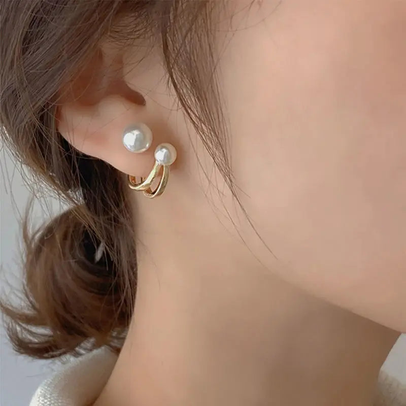 Coreano simples design irregular pérola brincos para mulheres moda geométrica cor de ouro brincos de metal tendência festa jóias gif