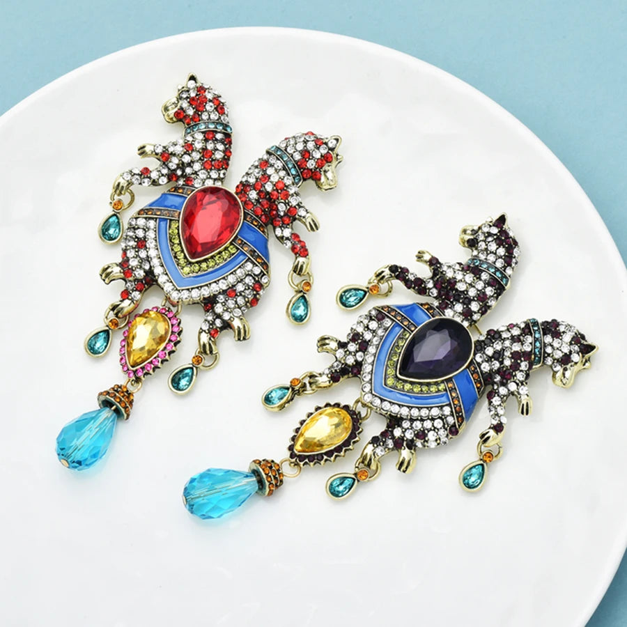 Broche Leopardo Duplo Vintage com Strass Luxo Feminino