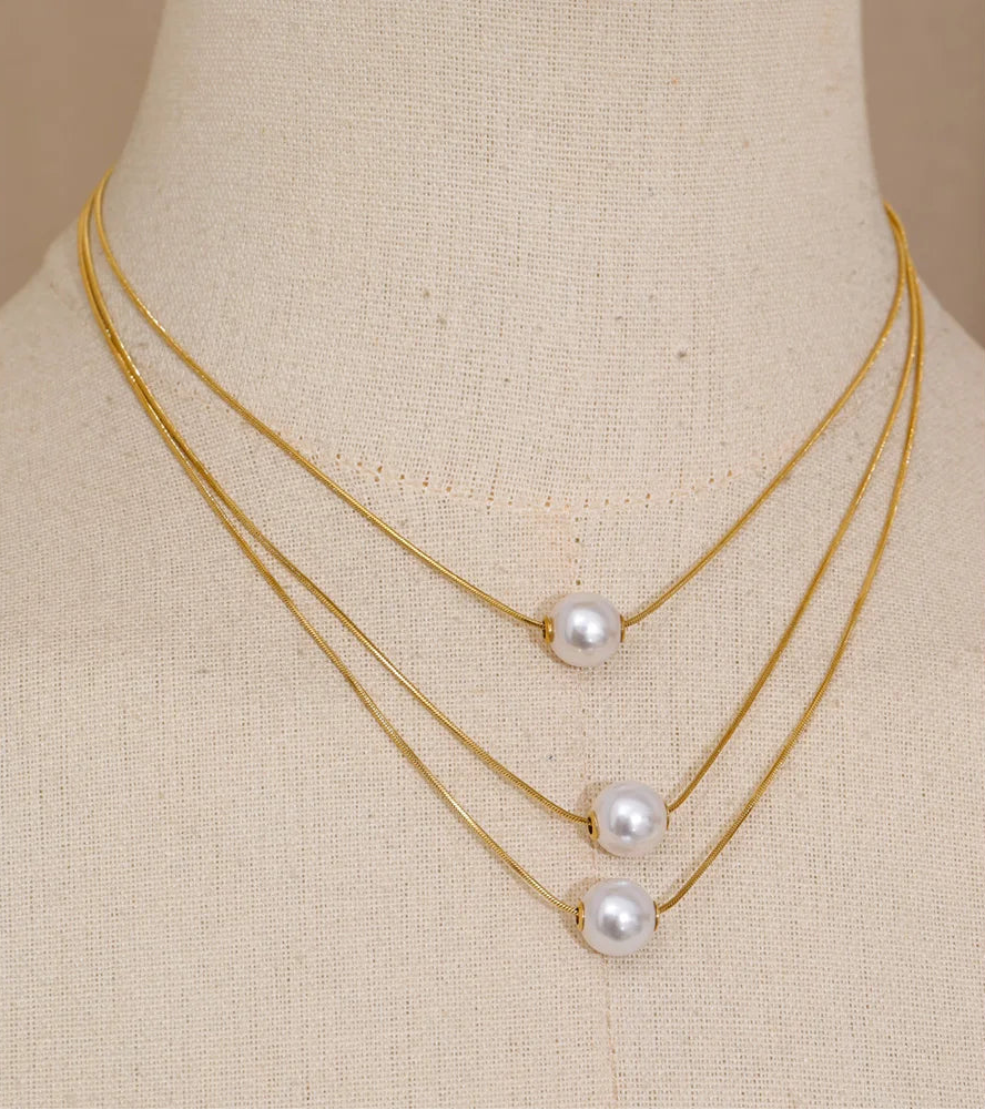 Yhpup coreano aço inoxidável simulado pérolas 3 camadas pingente colar popular moda chique requintado jóias acessórios presente