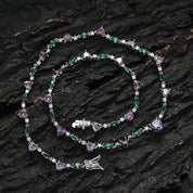 Colar de pedra coração roxo para mulheres, CZ tênis corrente, Bling Bling cadeia, latão, BC182