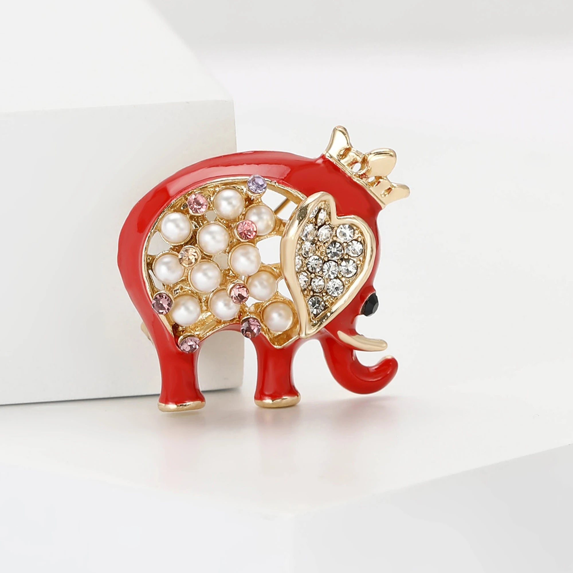 Broches de elefante de strass de luxo para mulheres unissex esmalte animal pinos banquete festa mochila presentes acessórios de joias