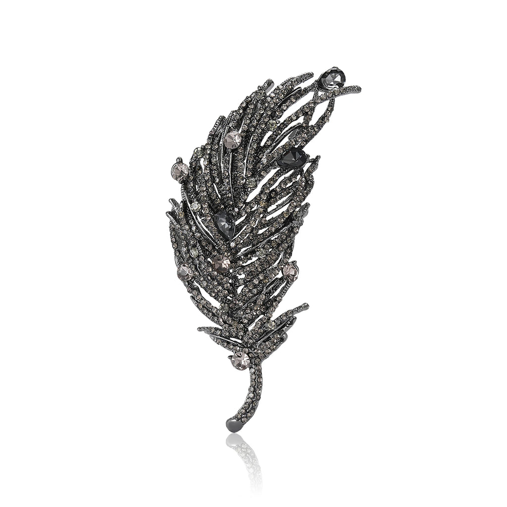 Broche Pena Vintage com Strass Design Elegante Feminino